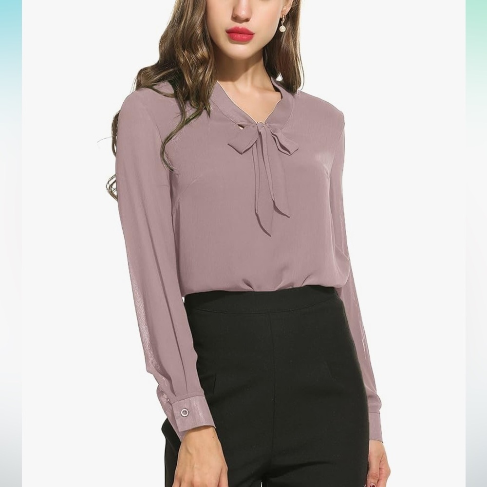 Chiffon Blouses for Women Dressy Bow Tie Neck